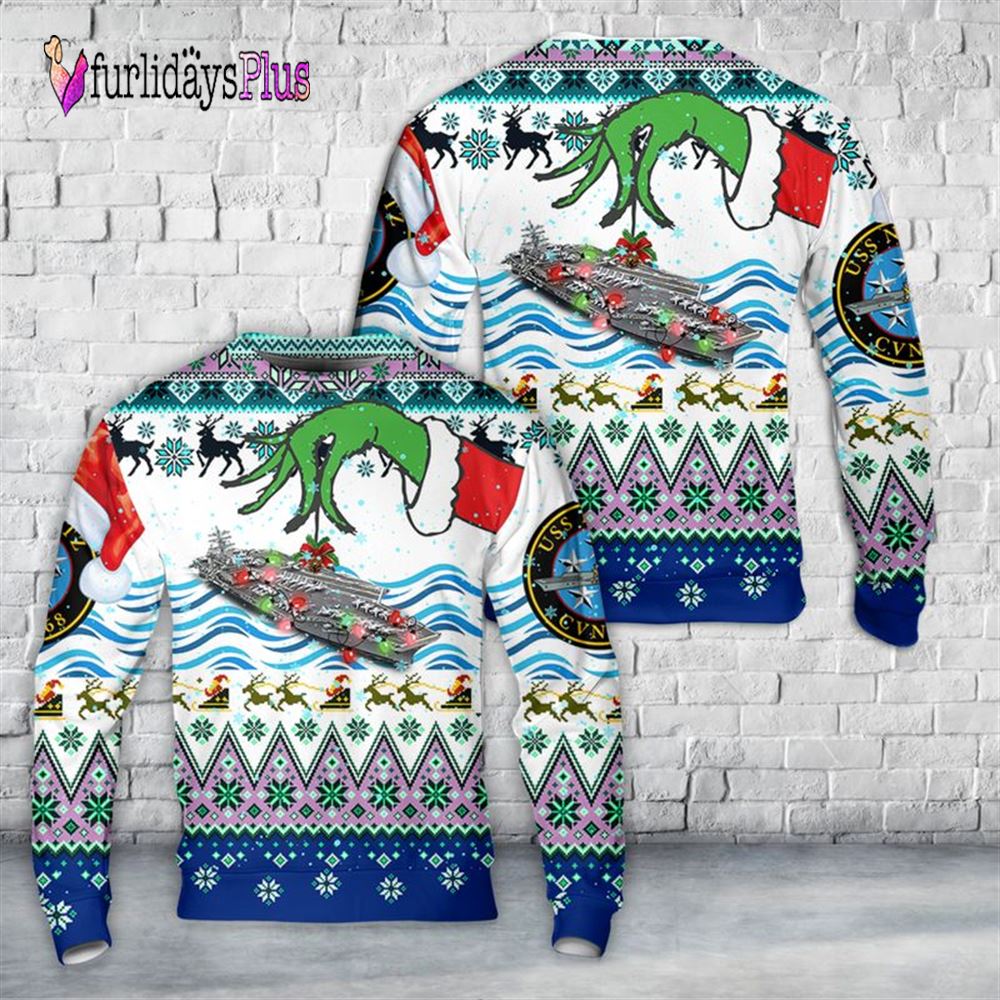 Veteran Sweater, US Navy USS Nimitz (CVN 68) Christmas AOP Sweater