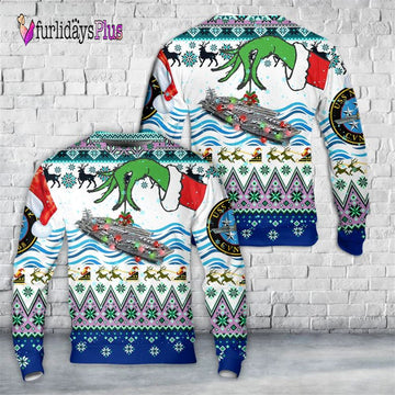 Veteran Sweater, US Navy USS Nimitz (CVN 68) Christmas AOP Sweater