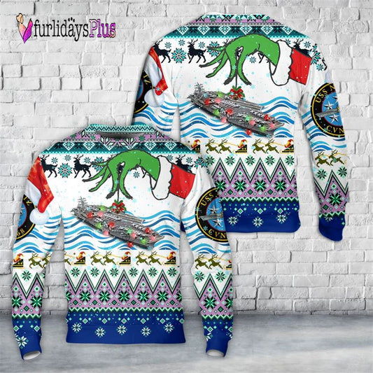 Veteran Sweater, US Navy USS Nimitz (CVN 68) Christmas AOP Sweater