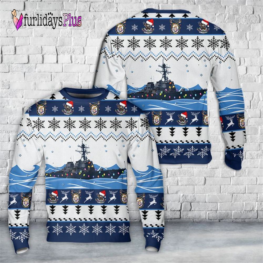 Veteran Sweater, US Navy USS Stethem (DDG 63) Arleigh Burke class destroyer AOP Christmas Sweater