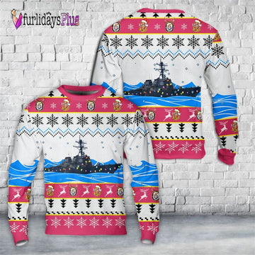 Veteran Sweater, US Navy USS Stethem (DDG 63) Arleigh Burke class destroyer AOP Ugly Sweater Pink