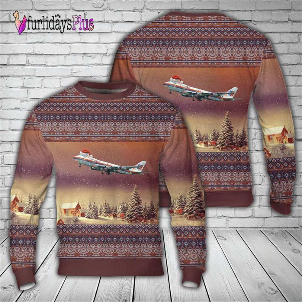 Veteran Sweater, United Airlines Boeing 747 200 Christmas AOP Sweater