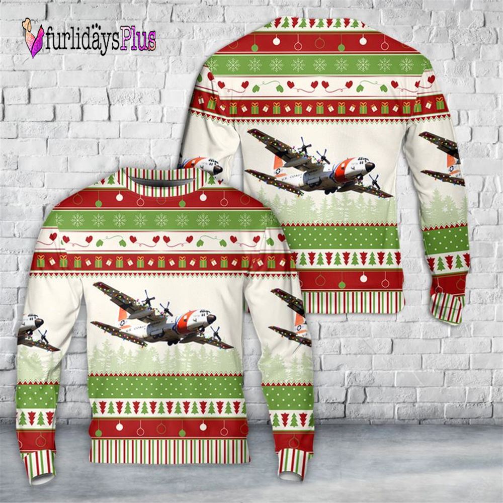 Veteran Sweater, Us Coast Guard HC 130 Hercules Christmas Sweater