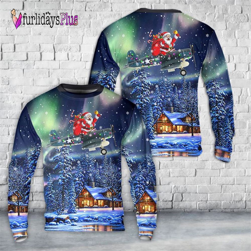 Veteran Sweater, Vought F4U 1A Corsair #915 Major Greg  Pappy  Boyington VMF 214 Black Sheep US Navy Rabaul 1944 Christmas Sweater