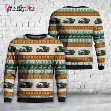 Veteran Sweater, Waste Management Mack Granite MP with Ribbed Roll Off Container and Large Signboard Christmas Sweater