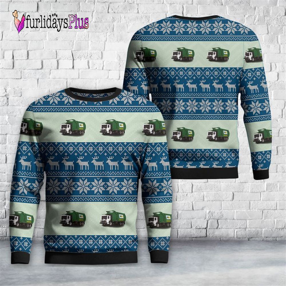 Veteran Sweater, Waste Management Mack TerraPro Garbage Truck with Front Loader Christmas Sweater