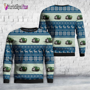 Veteran Sweater, Waste Management Mack TerraPro Garbage Truck with Front Loader Christmas Sweater