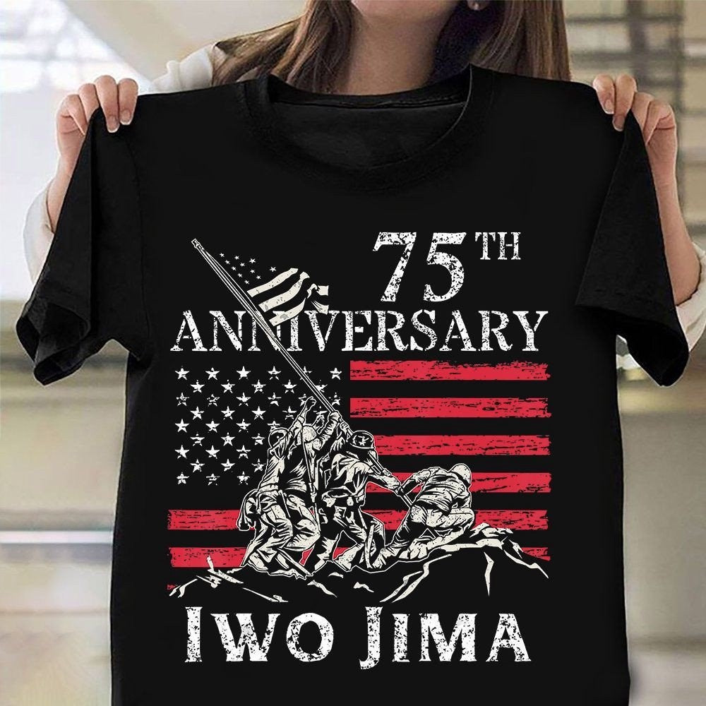 Veteran Tee Shirts, 75th Anniversary Iwo Jima Veteran Us Flag T-Shirt American Patriot Shirts Gifts For Veteran, Veterans Day Shirts