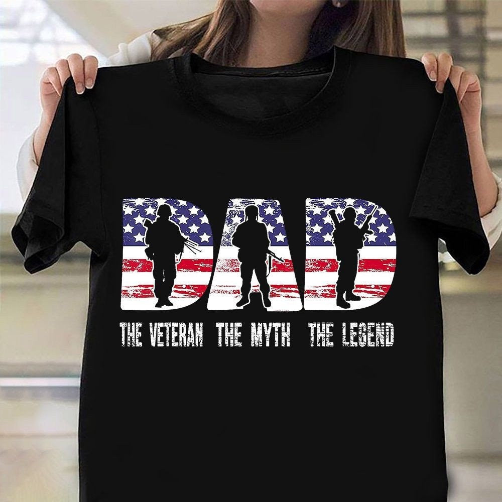 Veteran Tee Shirts, Dad The Veteran The Myth The Legend Shirt American Flag Retro T-Shirts Army Gifts For Grandpa, Veterans Day Shirts