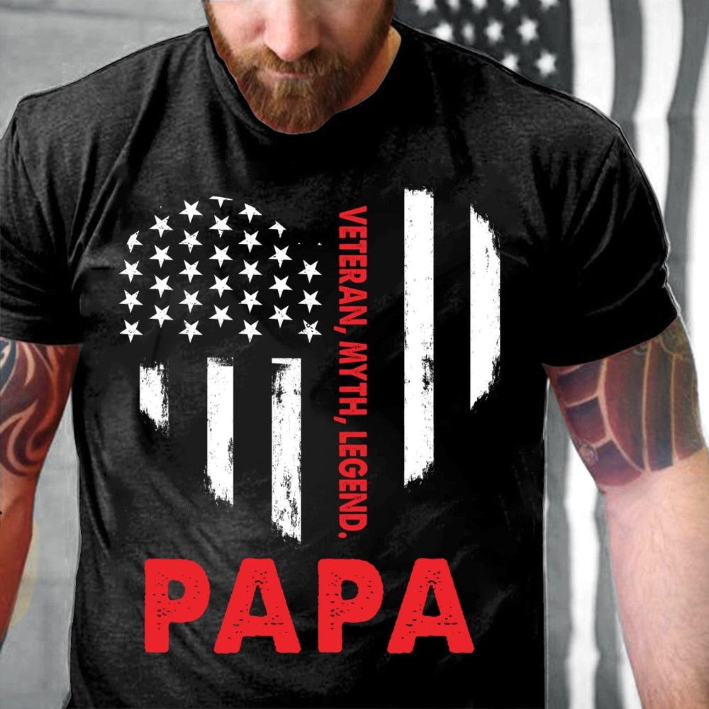 Veteran Tee Shirts, Daddy Shirt Veteran Myth Legend Papa Heart USA Flag T-Shirt, Veterans Day Shirts