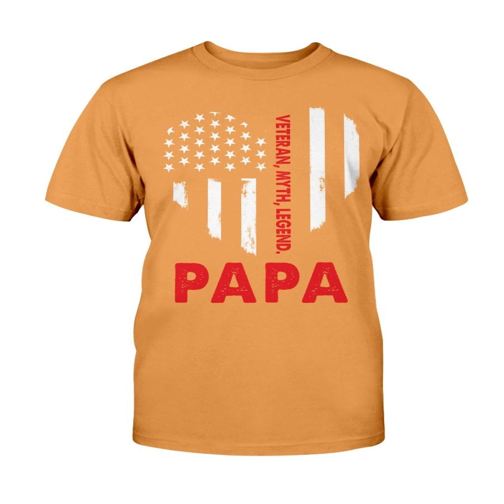Veteran Tee Shirts, Daddy Shirt Veteran Myth Legend Papa Heart USA Flag T-Shirt, Veterans Day Shirts