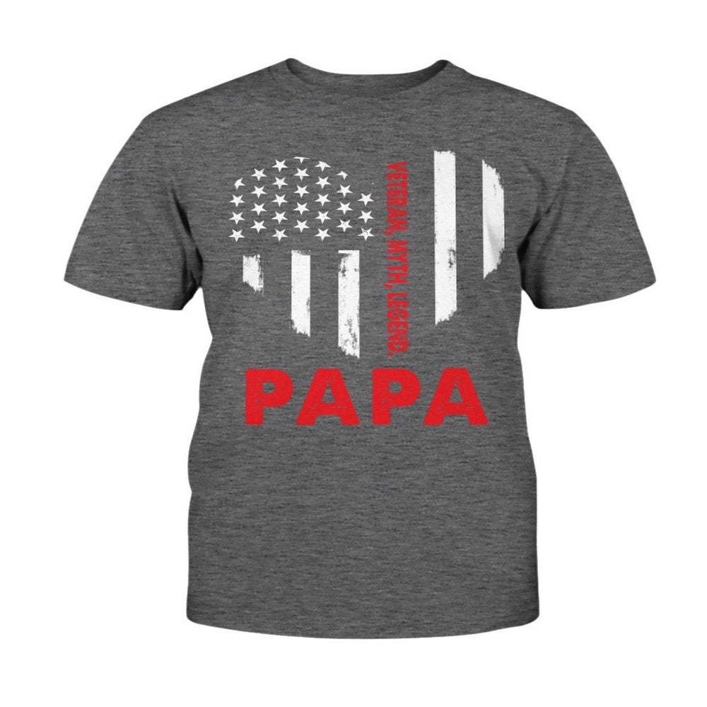 Veteran Tee Shirts, Daddy Shirt Veteran Myth Legend Papa Heart USA Flag T-Shirt, Veterans Day Shirts