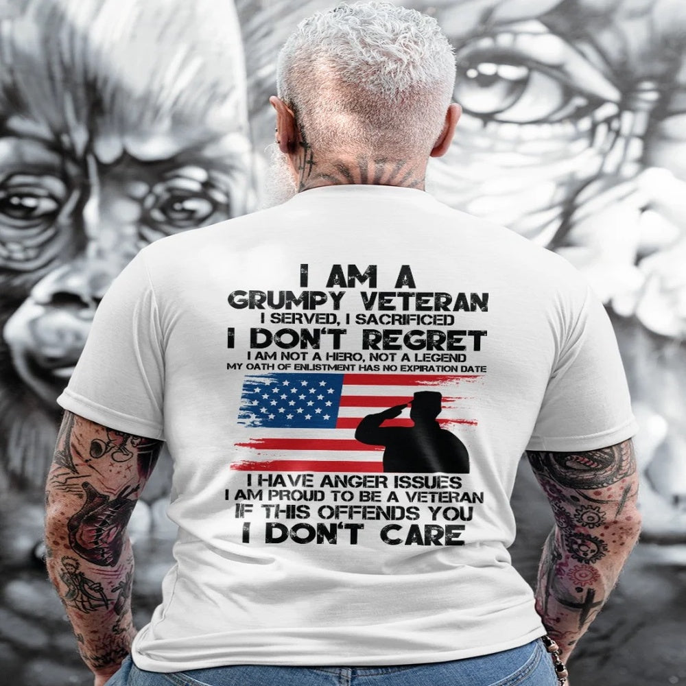 Veteran Tee Shirts, I Am A Grumpy Old Veteran I Served I Sacrificed American Flag T-Shirt, Veterans Day Shirts
