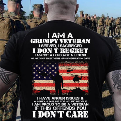 Veteran Tee Shirts, I Am A Grumpy Veteran I Don't Care T-Shirt, Veterans Day Shirts