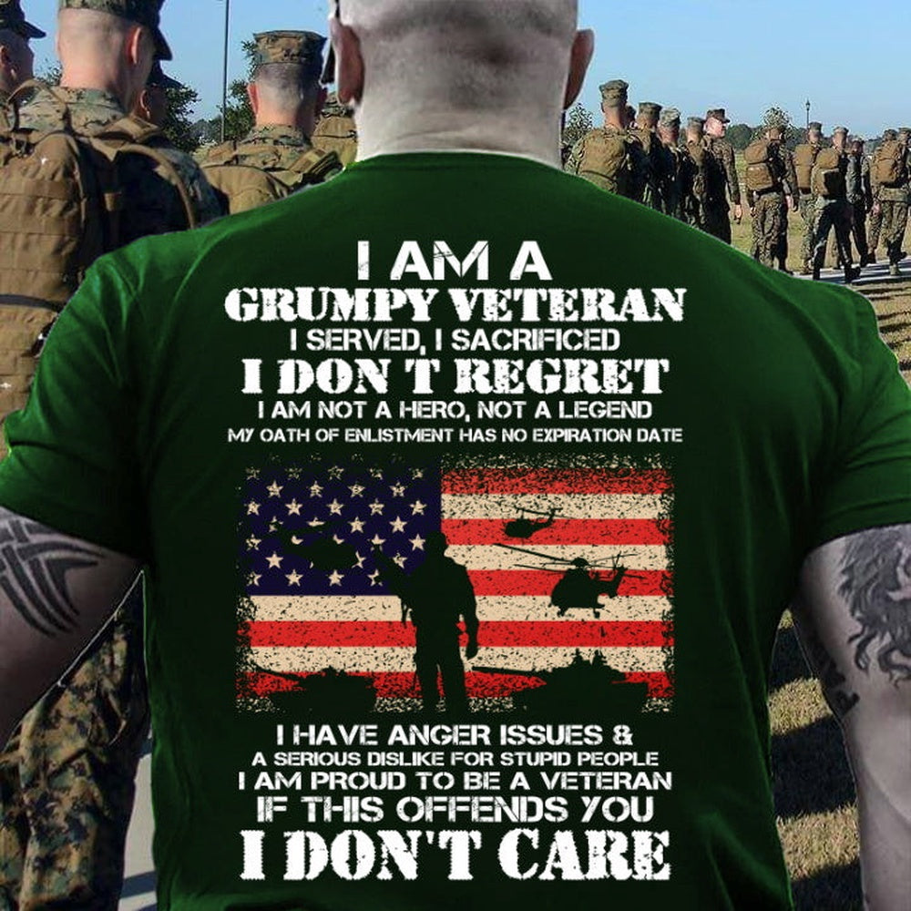 Veteran Tee Shirts, I Am A Grumpy Veteran I Don't Care T-Shirt, Veterans Day Shirts