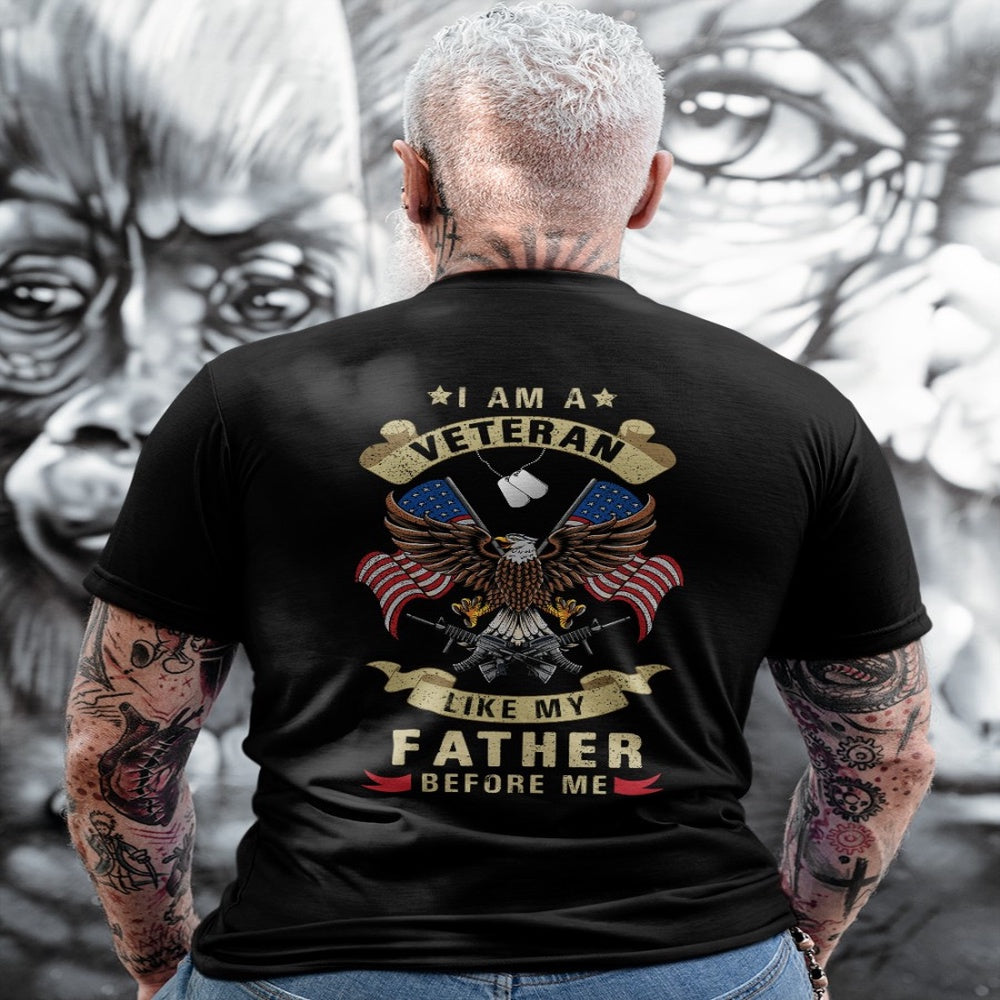 Veteran Tee Shirts, I Am A Veteran Like My Father Before Me Eagle American Flag T-Shirt, Veterans Day Shirts
