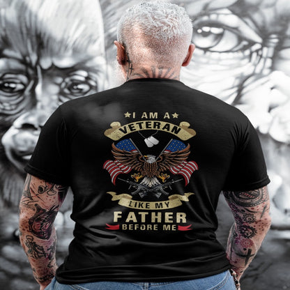 Veteran Tee Shirts, I Am A Veteran Like My Father Before Me Eagle American Flag T-Shirt, Veterans Day Shirts