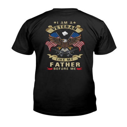 Veteran Tee Shirts, I Am A Veteran Like My Father Before Me Eagle American Flag T-Shirt, Veterans Day Shirts