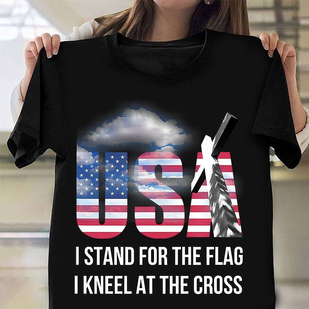Veteran Tee Shirts, I Stand For Flag I Kneel For Cross T-Shirt USA Veteran Patriotic Shirts Gifts For Veterans, Veterans Day Shirts