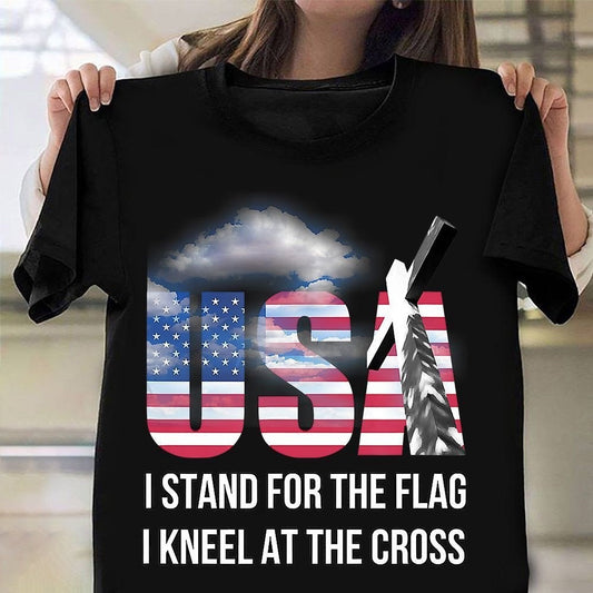 Veteran Tee Shirts, I Stand For Flag I Kneel For Cross T-Shirt USA Veteran Patriotic Shirts Gifts For Veterans, Veterans Day Shirts
