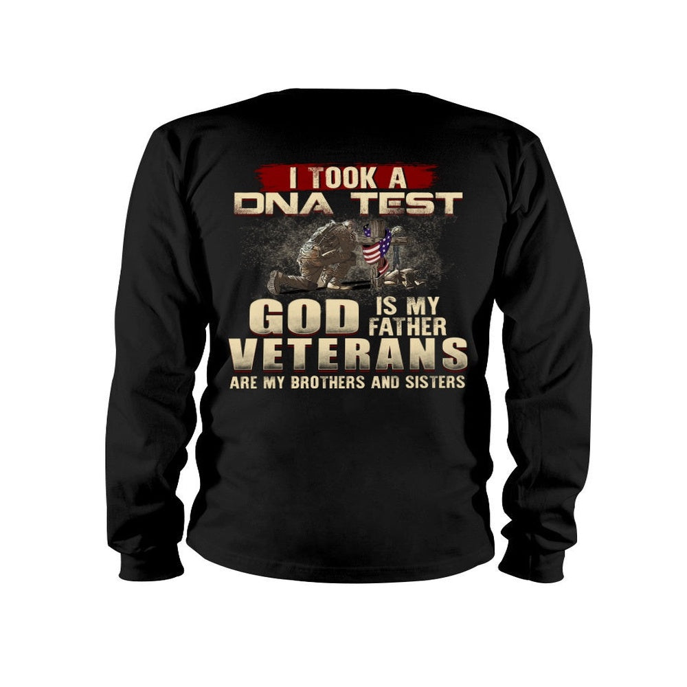 Veteran Tee Shirts, I Took A DNA Test God Is My Father Veterans Are My Brothers and Sisters Long Sleeve T-Shirt, Veterans Day Shirts