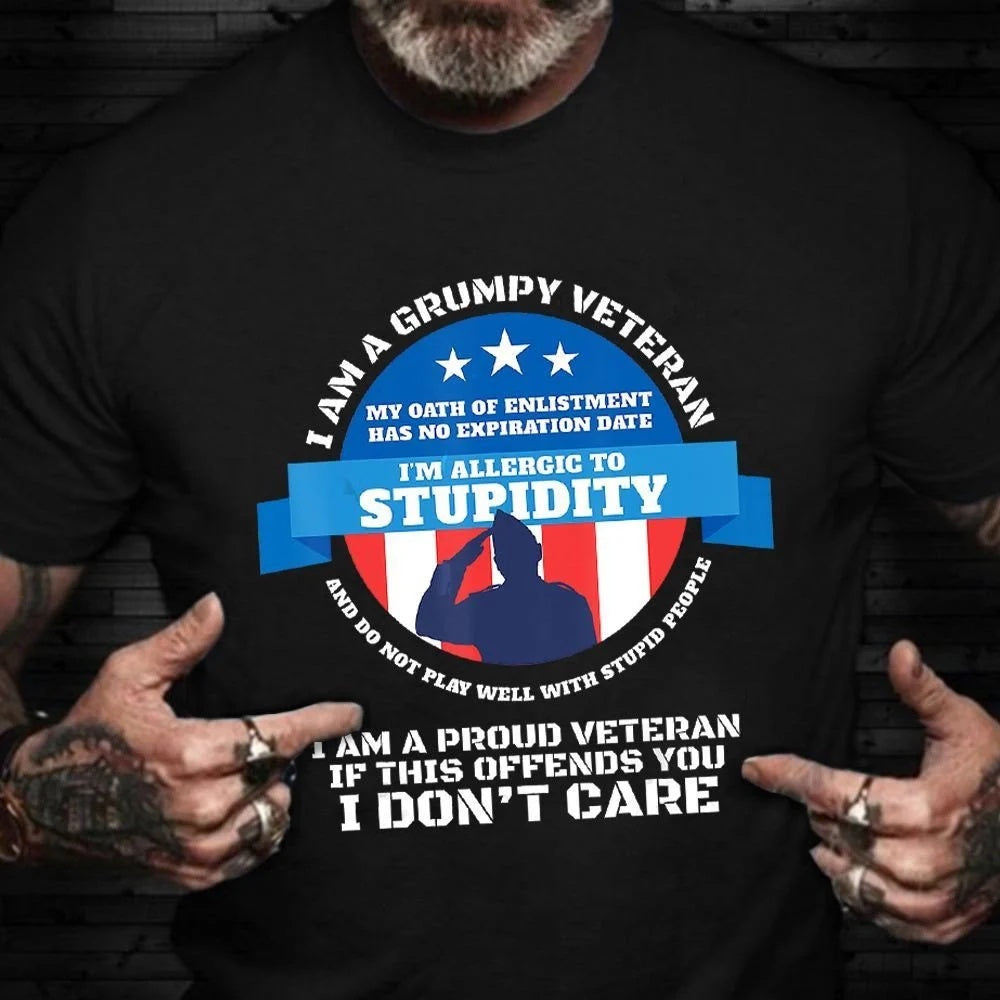 Veteran Tee Shirts, I'm A Grumpy Veteran Shirt Proud To Be A Veteran T-Shirt Patriotic Gift For Vets Day 2024, Veterans Day Shirts