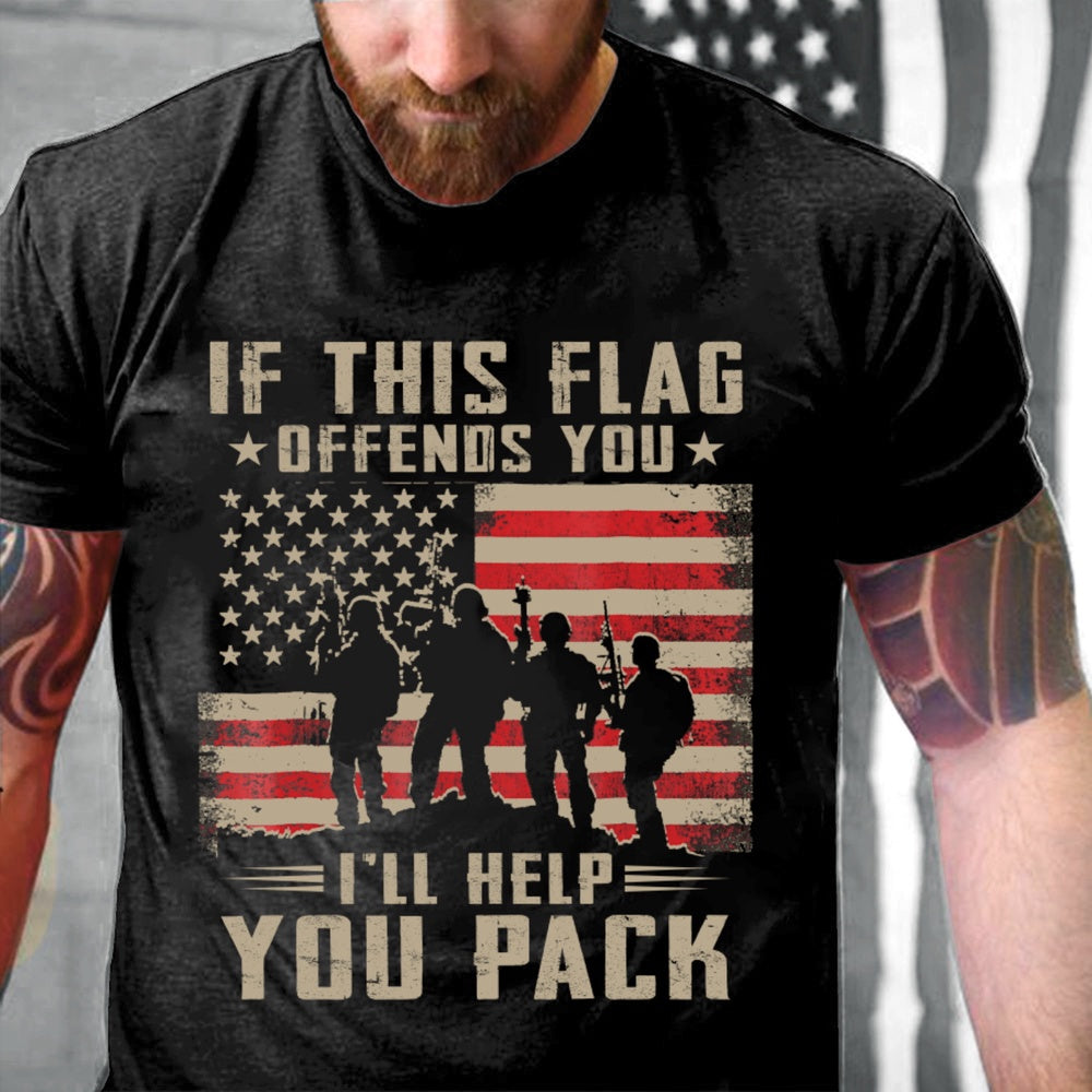 Veteran Tee Shirts, If This Flag Offends You I'll Help You Pack American Flag T Shirt, Veterans Day Shirts