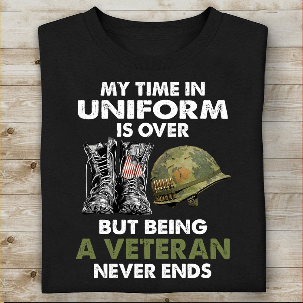 Veteran Tee Shirts, My Time In Uniform Is Over But Being A Veteran Never Ends T Shirt, Veterans Day Shirts