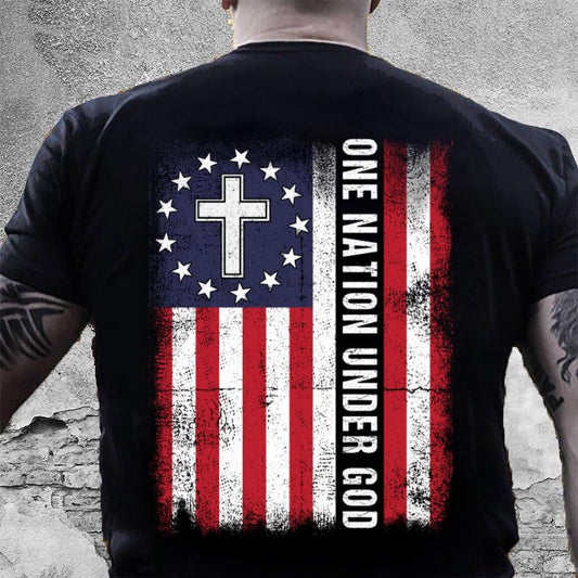 Veteran Tee Shirts, One Nation Under God Christian American Flag T-Shirt, Veterans Day Shirts