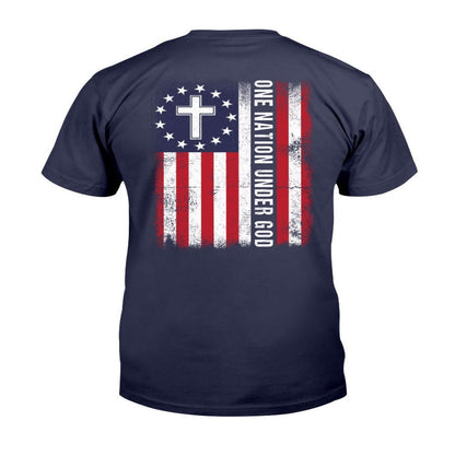 Veteran Tee Shirts, One Nation Under God Christian American Flag T-Shirt, Veterans Day Shirts
