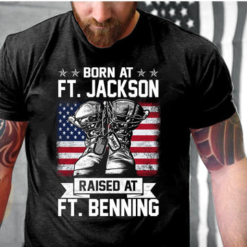 Veteran Tee Shirts, Personalized Veteran Shirt Born At Ft. Jackson Raised At Ft. Benning Personalized Gift T-Shirt, Veterans Day Shirts