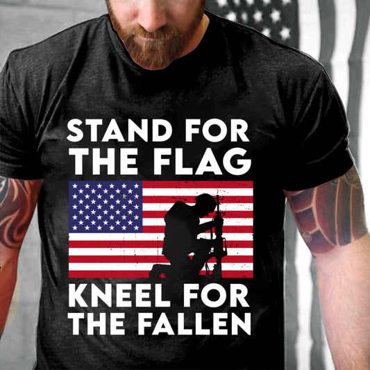Veteran Tee Shirts, Stand For Flag Kneel For The Fallen Patriotic Military Veteran American Flag T-Shirt, Veterans Day Shirts