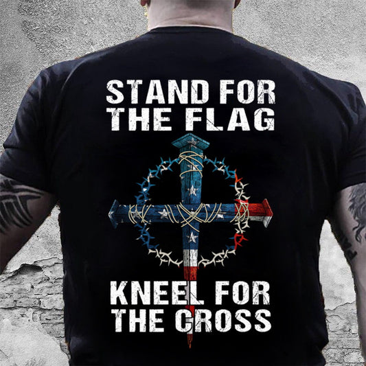Veteran Tee Shirts, Stand For The Flag Kneel For The American Flag Cross T-Shirt, Veterans Day Shirts