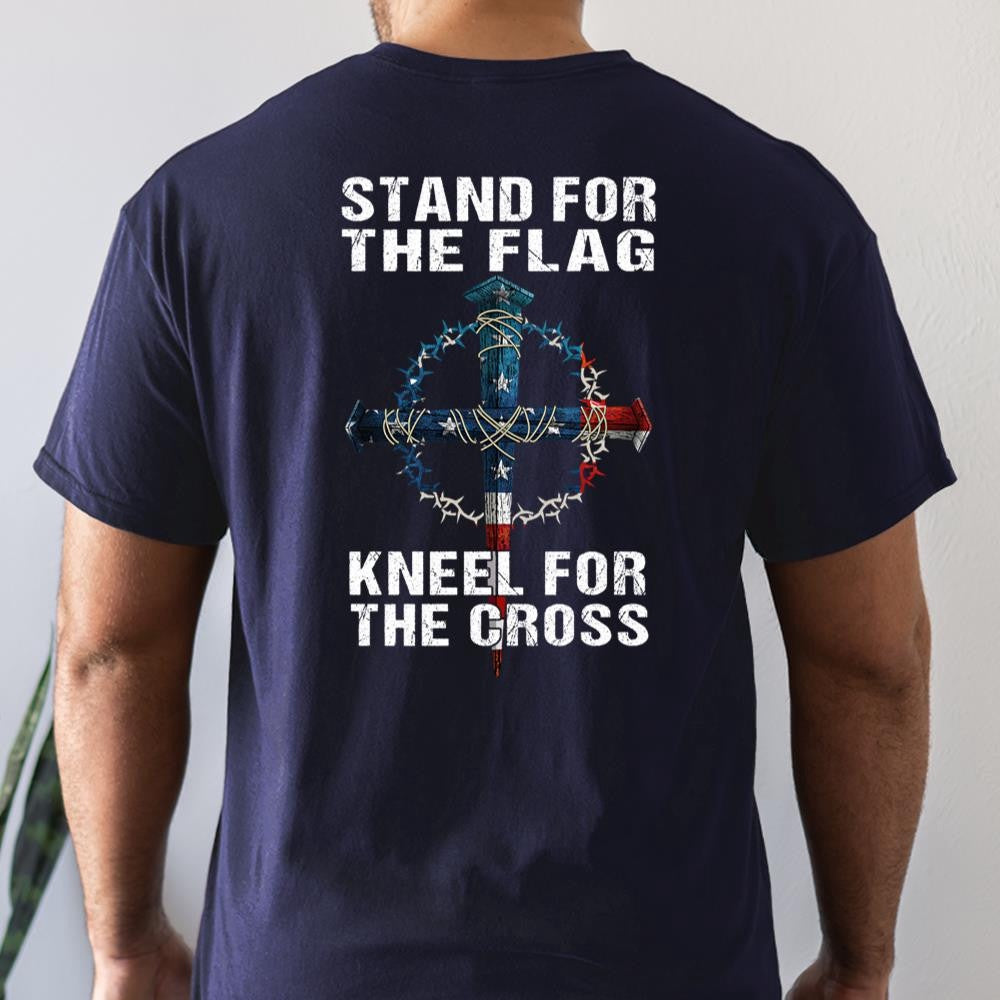 Veteran Tee Shirts, Stand For The Flag Kneel For The American Flag Cross T-Shirt, Veterans Day Shirts