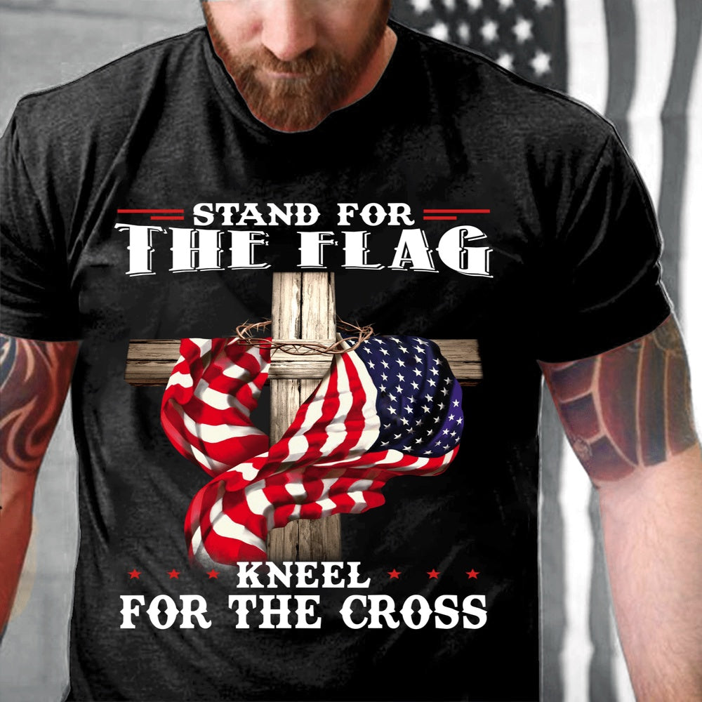 Veteran Tee Shirts, Stand For The Flag Kneel For The Cross T-Shirt, Veterans Day Shirts
