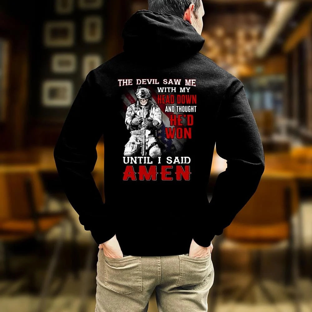 Veteran Tee Shirts, The Devil Saw Me With Head Down And Thought He'd Won Until I Said Amen T-Shirt, Veterans Day Shirts