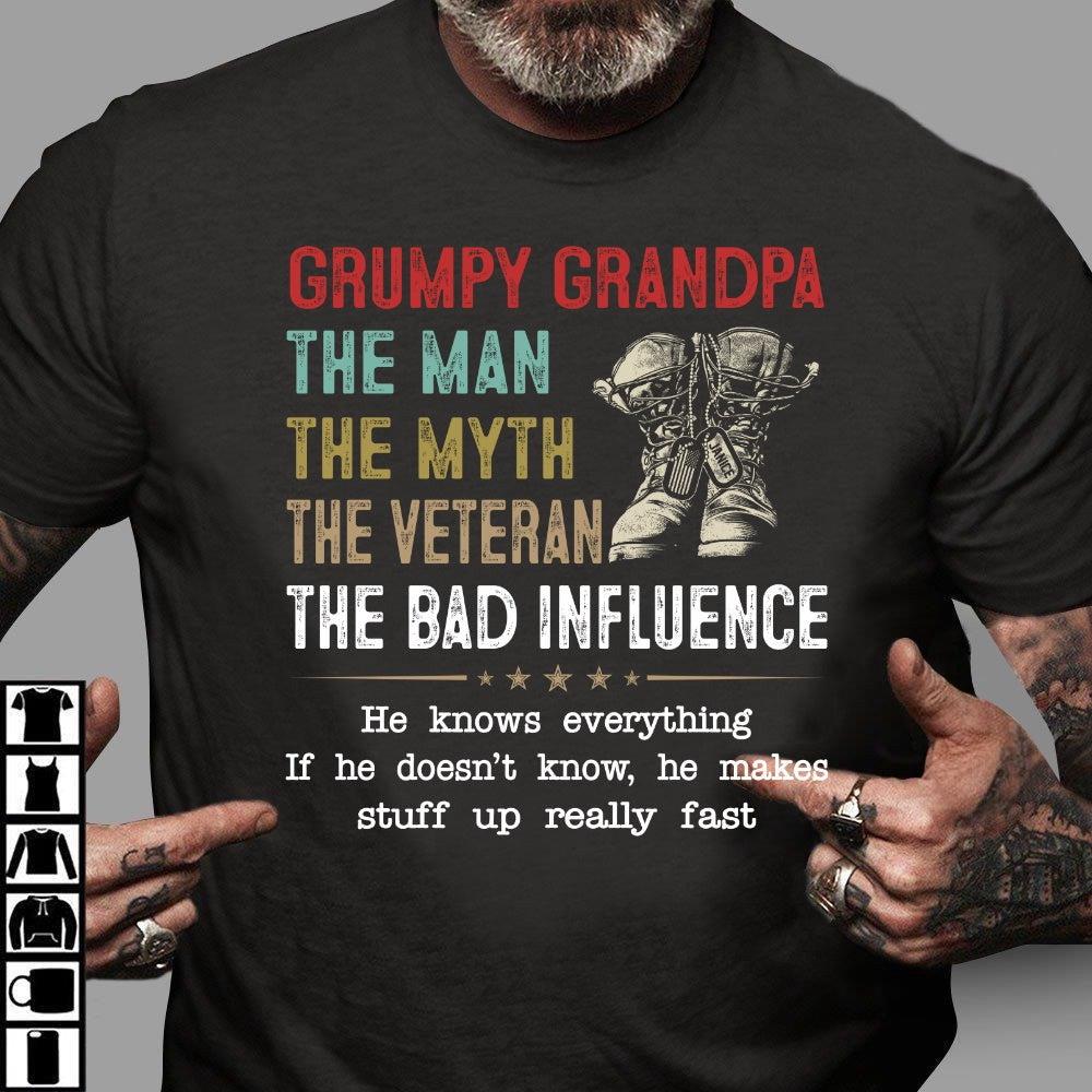 Veteran Tee Shirts, Veteran Custom Shirt Grumpy Grandpa The Man The Myth The Veteran Personalized T Shirt, Veterans Day Shirts