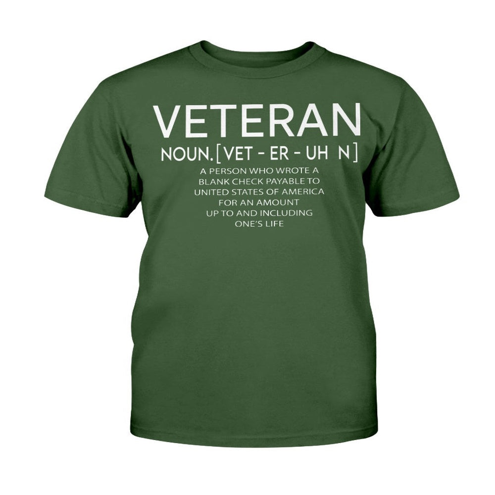 Veteran Tee Shirts, Veteran Noun Shirt Veterans Day Gift Definition Of Veteran Noun Blank Check T-Shirt, Veterans Day Shirts