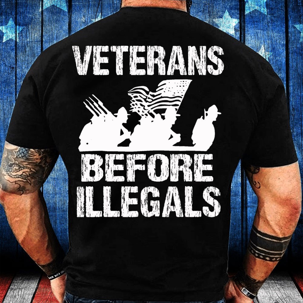 Veteran Tee Shirts, Veterans Before Illegals - Military American Flag T-Shirt, Veterans Day Shirts