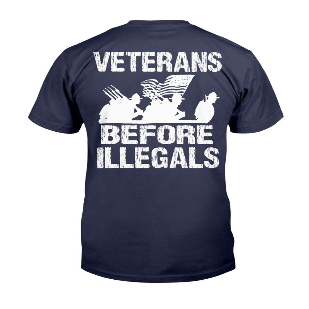 Veteran Tee Shirts, Veterans Before Illegals - Military American Flag T-Shirt, Veterans Day Shirts