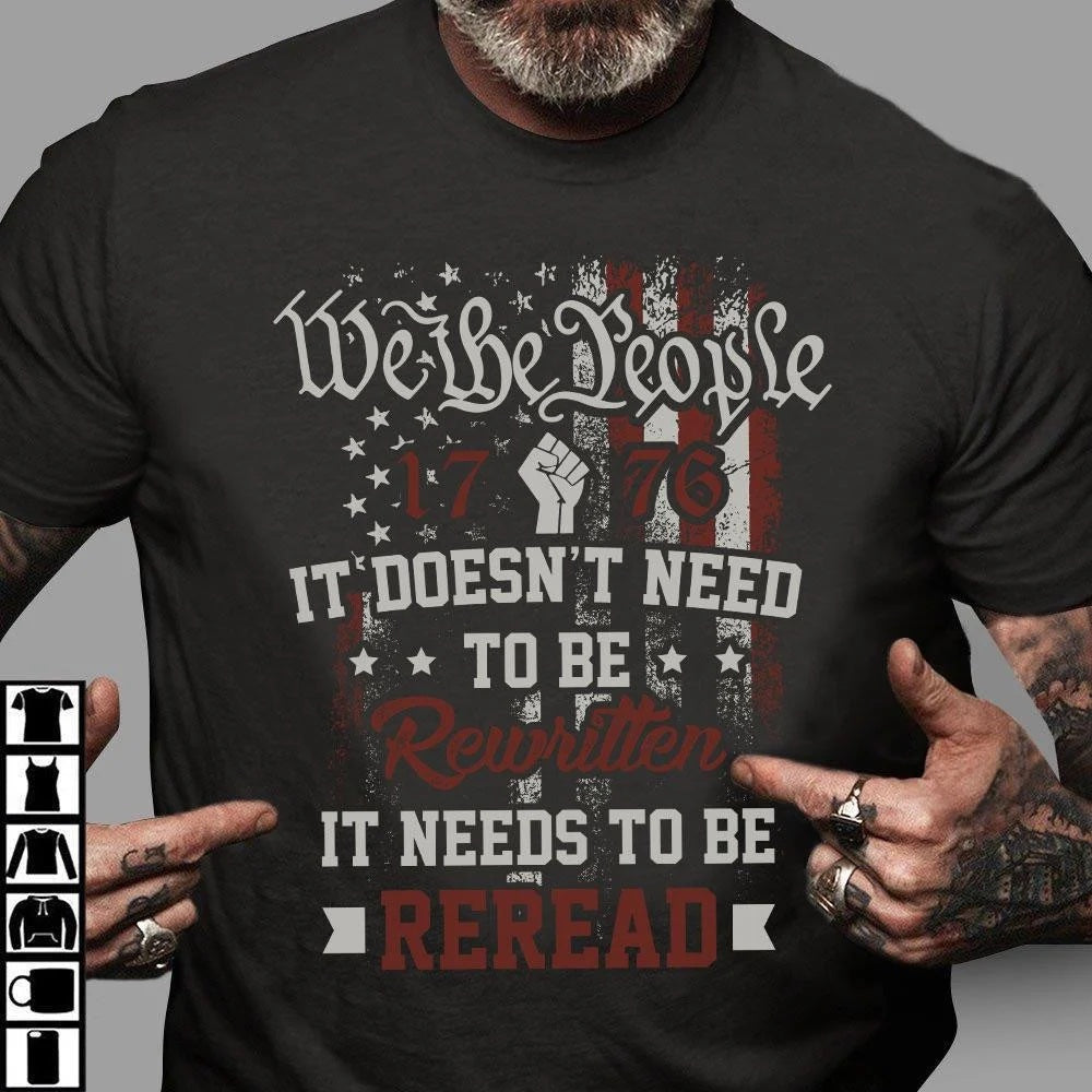 Veteran Tee Shirts, We The People 1776 It Doesn't Need To Be Rewritten American T-Shirt, Veterans Day Shirts