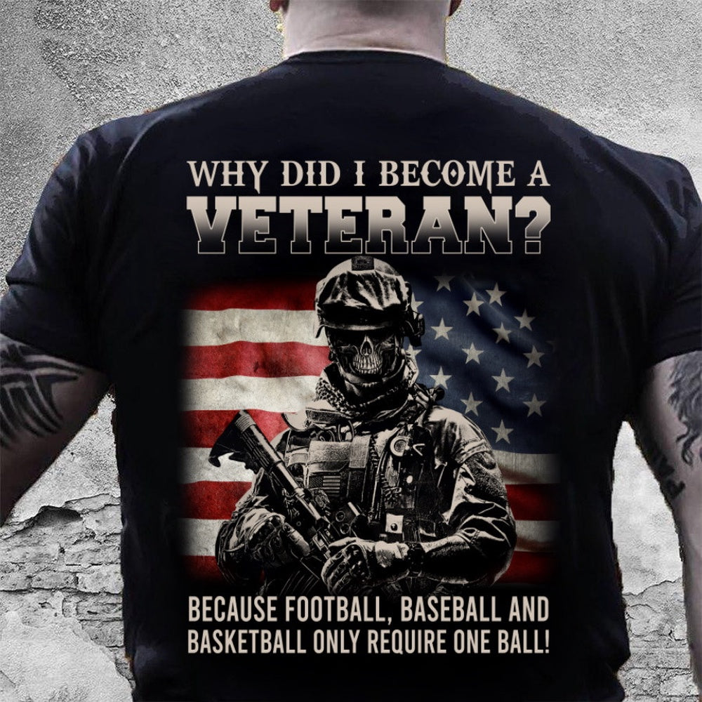 Veteran Tee Shirts, Why Did I Become A Veteran Because Football Baseball And Basketball T-Shirt, Veterans Day Shirts