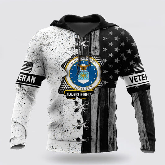 Us Air Force Hoodie, Veteran US Air Force In My Heart 3D Hoodie For Men And Women BW Proud Military