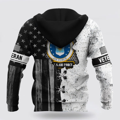 Us Air Force Hoodie, Veteran US Air Force In My Heart 3D Hoodie For Men And Women BW Proud Military