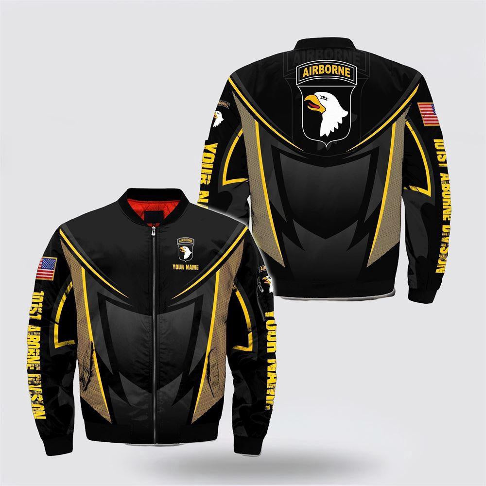 Veterans Bomber Jacket, Custom Name 101st Airborne Division Grey Bomber Jacket