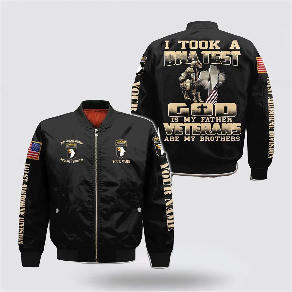 Veterans Bomber Jacket, Custom Name 101st Airborne Division Veteran Military Is My Father Bomber Jacket