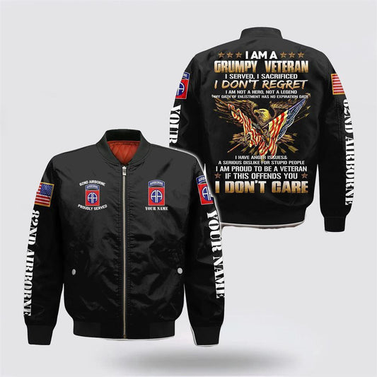 Veterans Bomber Jacket, Custom Name 82nd Airborne I Am Not A Hero Not A Legend Bomber Jacket