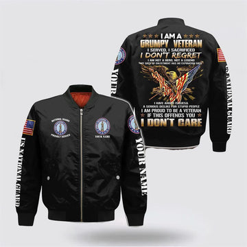 Veterans Bomber Jacket, Custom Name US National Guard Bomber Jacket