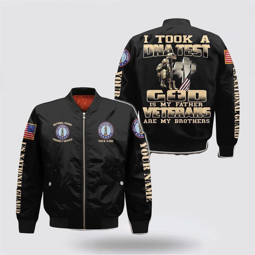 Veterans Bomber Jacket, Custom Name US National Guard Veteran Military God Is My Father Bomber Jacket