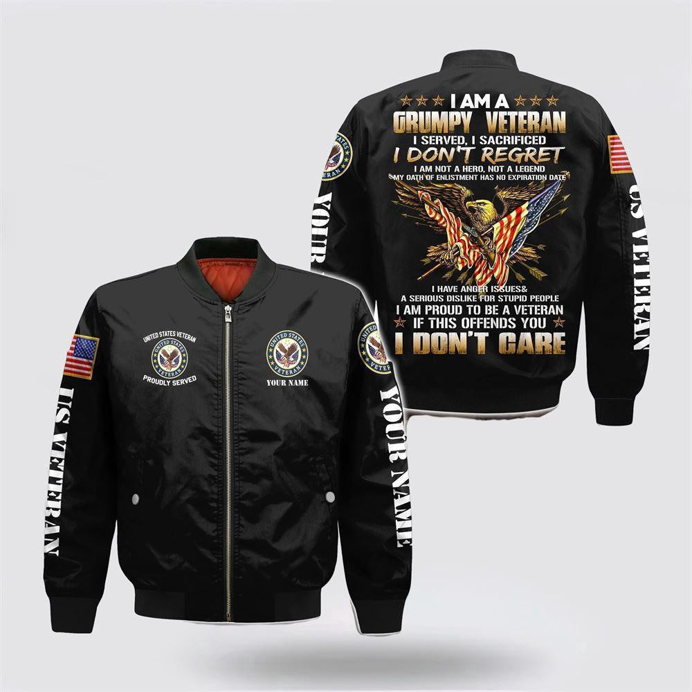 Veterans Bomber Jacket, Custom Name US Veteran I Am Proud To Be A Veteran Bomber Jacket